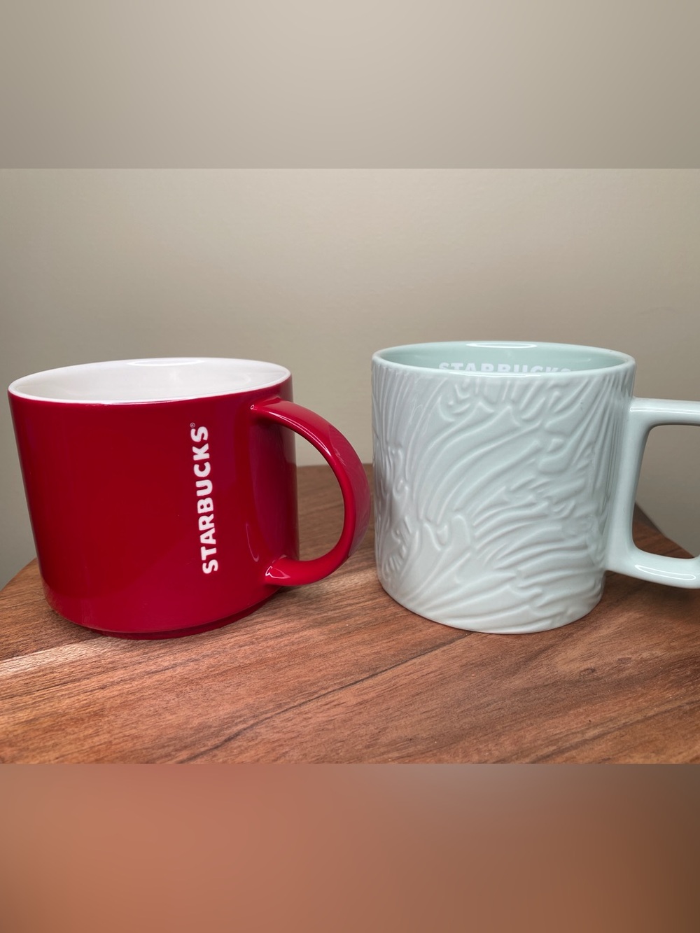 Starbucks Red and Mint Green Textured Ceramic Mugs - Set of 2